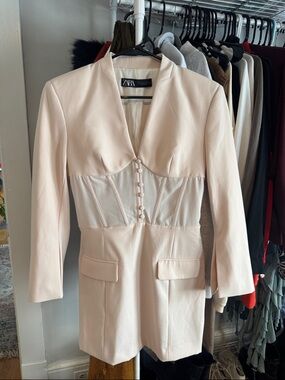 Zara Cream Corset-Detail Structured Blazer